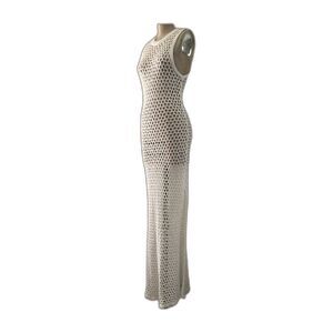 LNA Clothing Cream Open Knit Crochet Sleeveless Sheer Long Maxi Dress XS